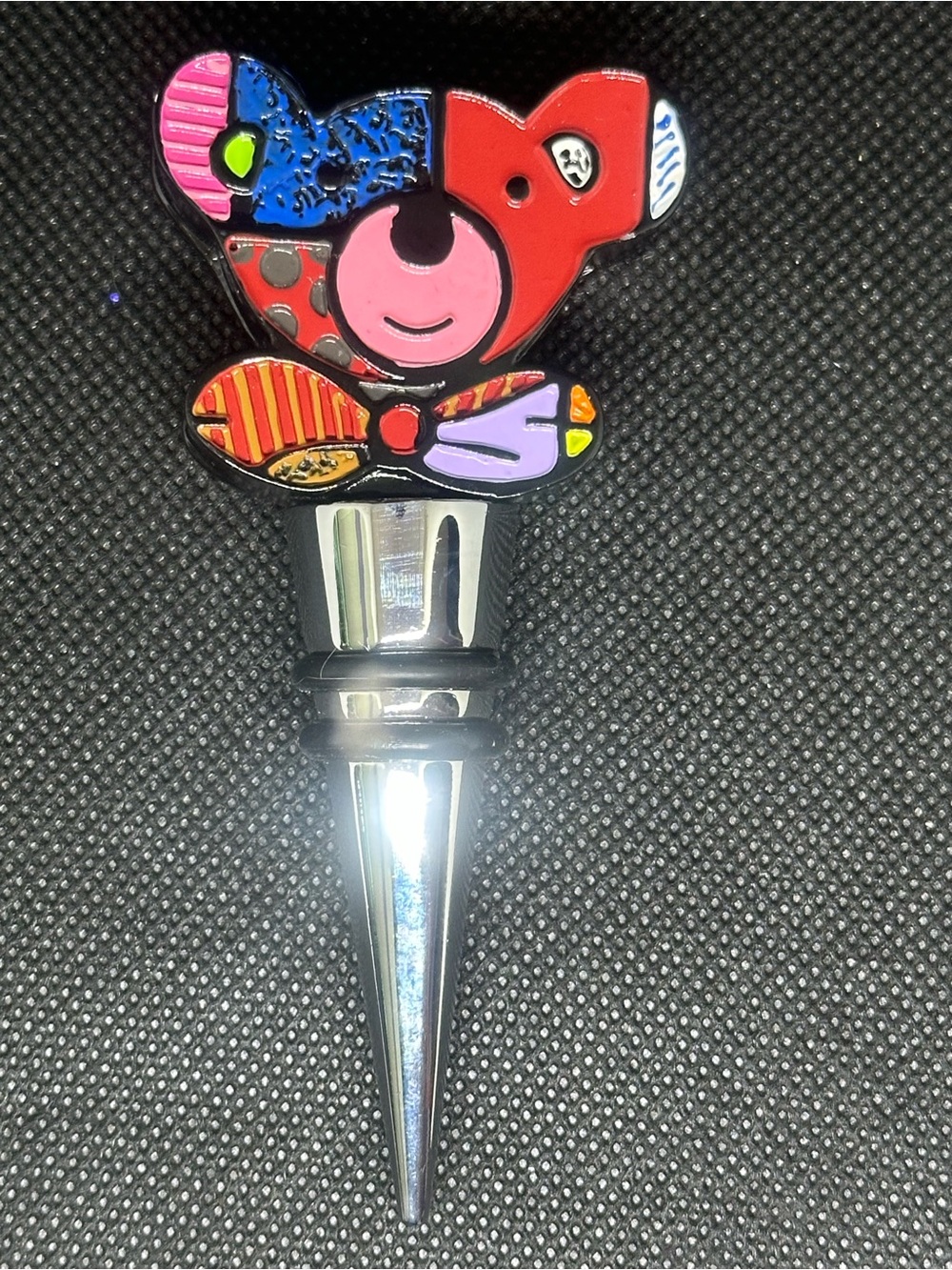 Romero Britto Colorful Bear Bottle Stopper - Bright Multicolor- new with box
